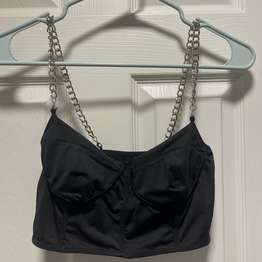Black Chain Strap Crop Top